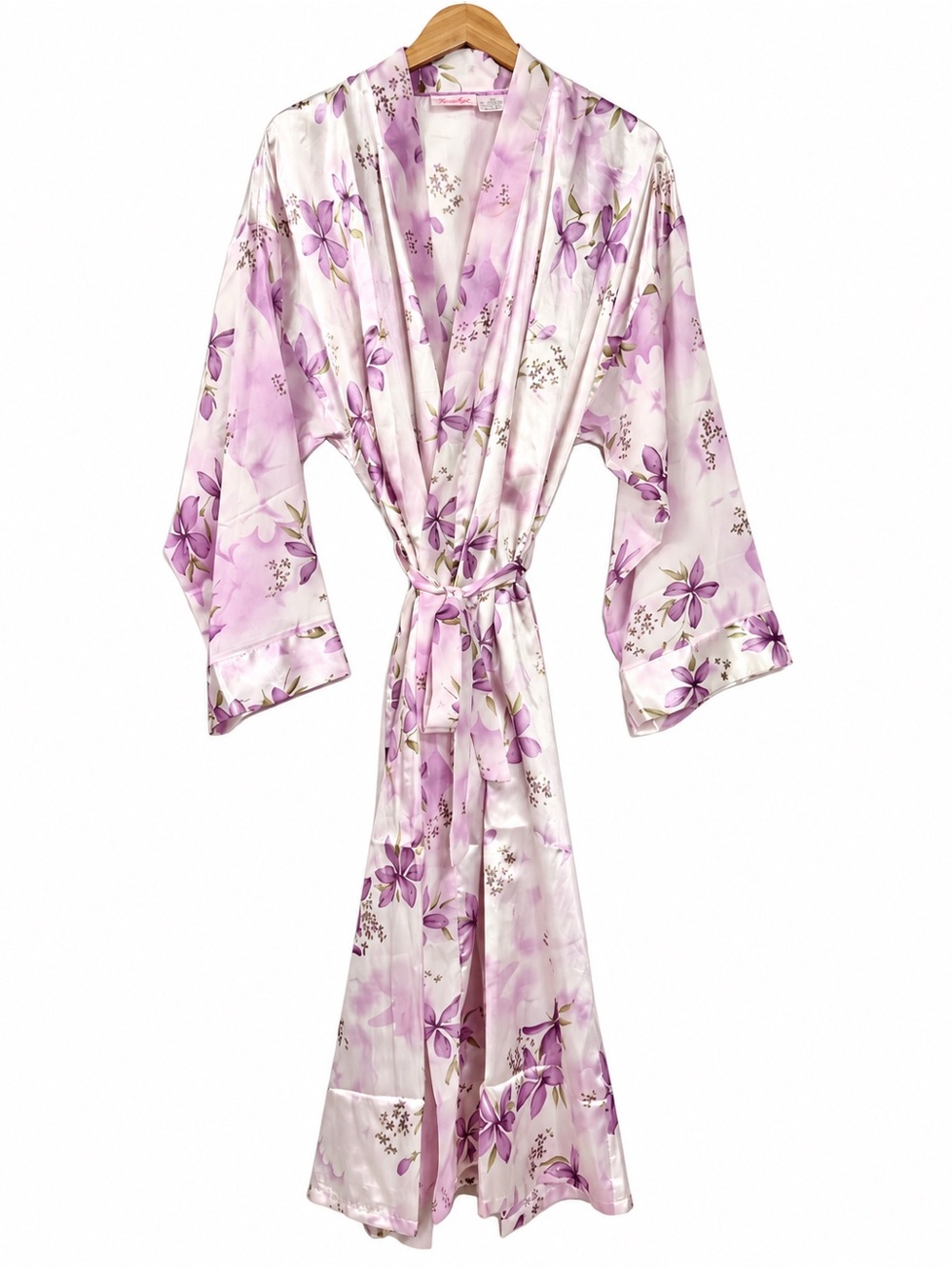 Vintage Françoise Saget Purple Floral Satin Long Robe 50/52
